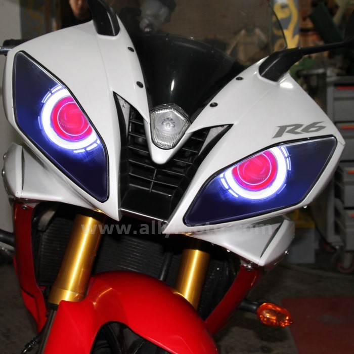 028 Headlight Yamaha Yzf R6 2006 2007 Hid Custom Frontlight Dual Led Angel Halo Eye Red Light-2